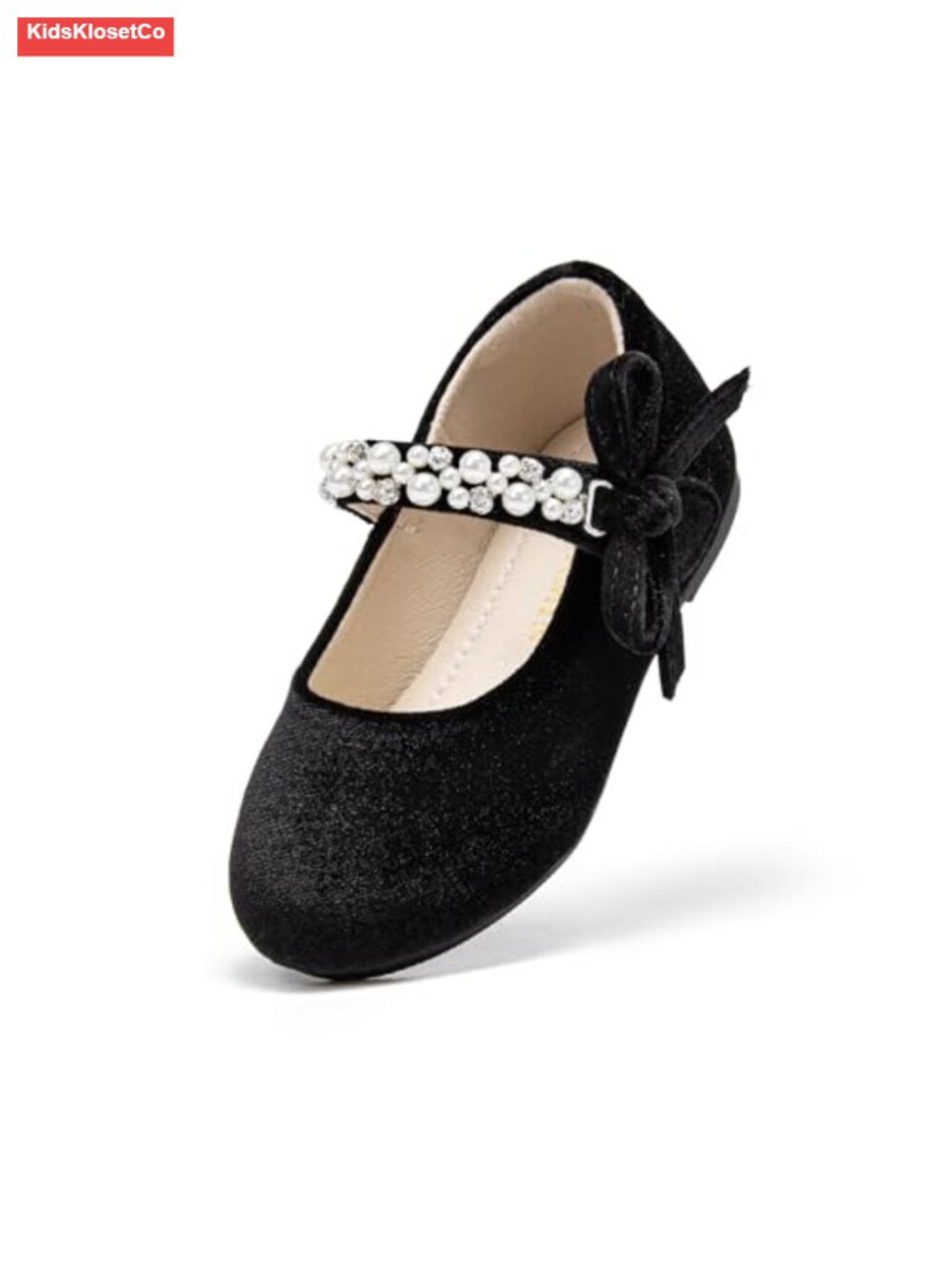 Toddler Girl Mary Jane Flats Faux Velvet Rhinestone Bow Dress Shoes Wedding